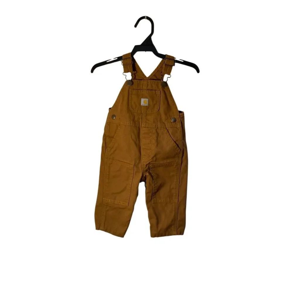 Carhartt baby washed bib, brown double knee overalls, nine months